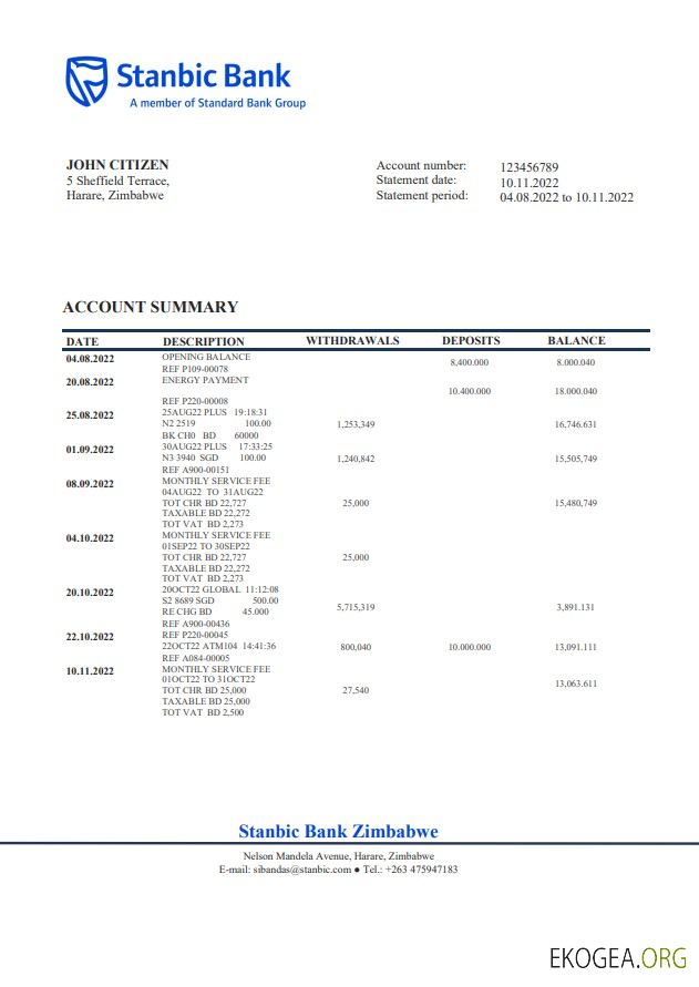 Déclaration de la Stanbic Bank du Zimbabwe